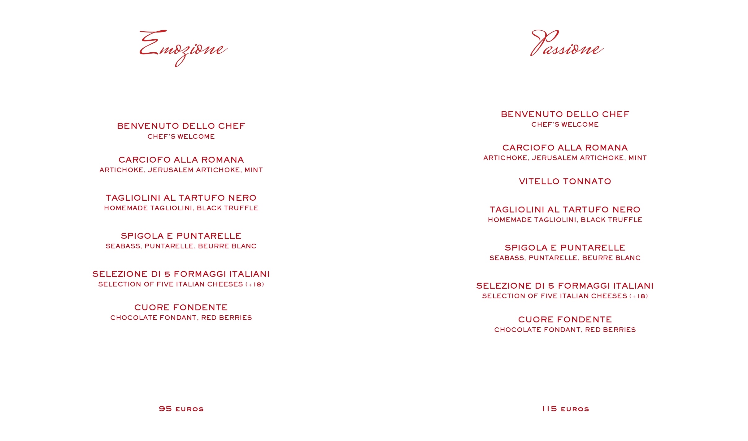 Valentine's Day Italian Restaurant Menu Brussels